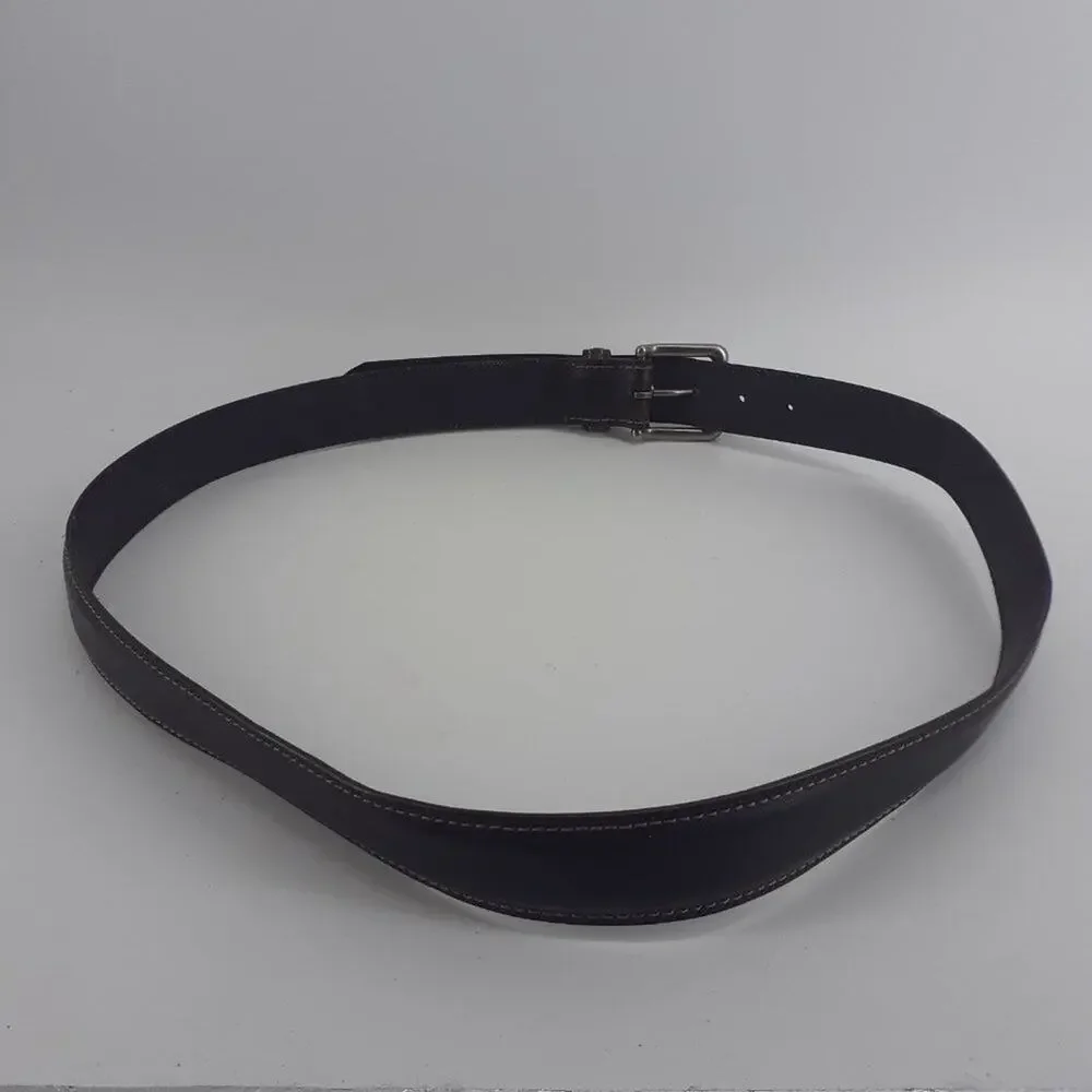 Dickies Men's Brown Leather Belt Silver Town Squared Buckle Casual Size 43